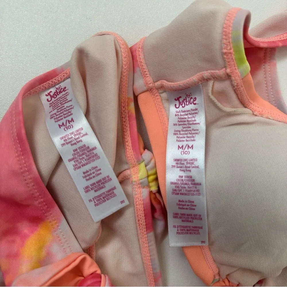 Justice Girls Tie Dye Two Piece Tie Knot Bathing Suit Padded Chest Size M/10